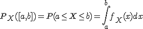 P_X([a,b])=P(a\le X\le b)=\Bigint_a^b f_X(x)dx